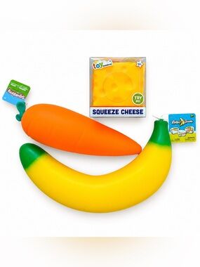 Toymendous Squishy Fidget Toy Bundle Cheese Giant Banana Carrot Set NWT